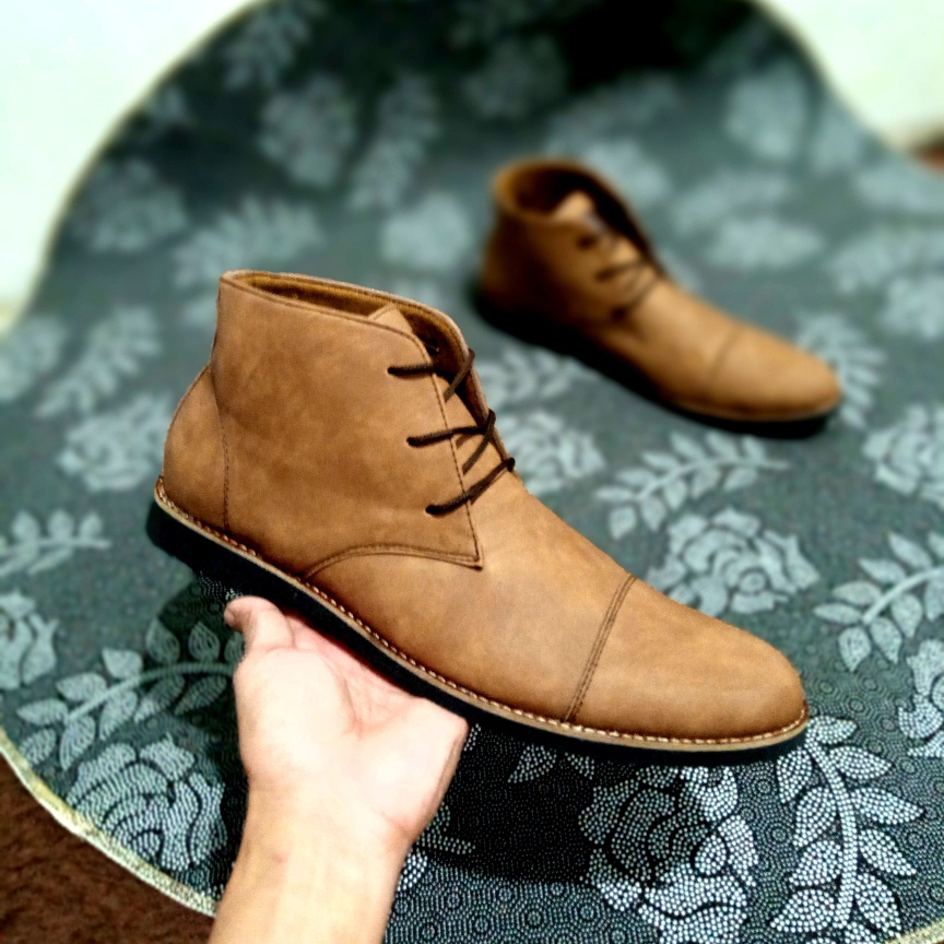 sepatu boots pantofel pria big size 44 45 46 47 48 Sepatu boot casual formal ukuran jumbo-besar kulit coklat tan