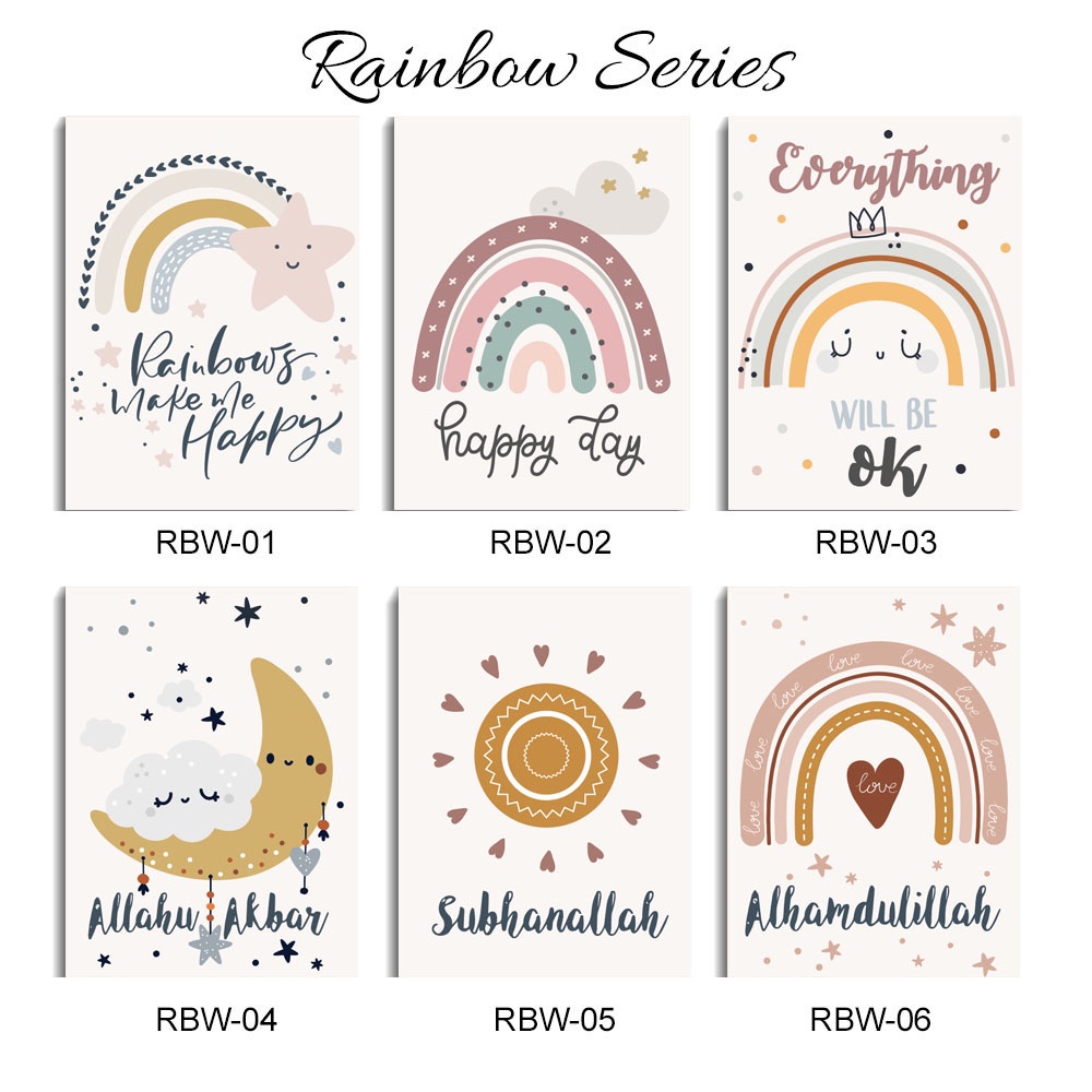 Pajangan Hiasan Dinding Kamar Anak Rainbow Pelangi Hiasan islami Wall decor Alhamdullilah Poster Kayu aesthetic