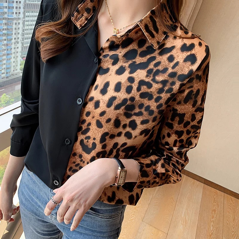 Kemeja Lengan Panjang Leopard Kombinasi All Size