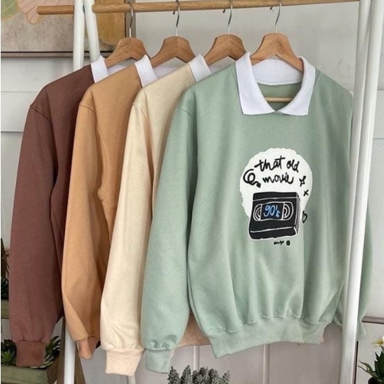 OLD MOVIE SWEATER Fashion Outerwear Sweater Basic Wanita Remaja Muslim MATT FLEECE TEBAL Premium Kom