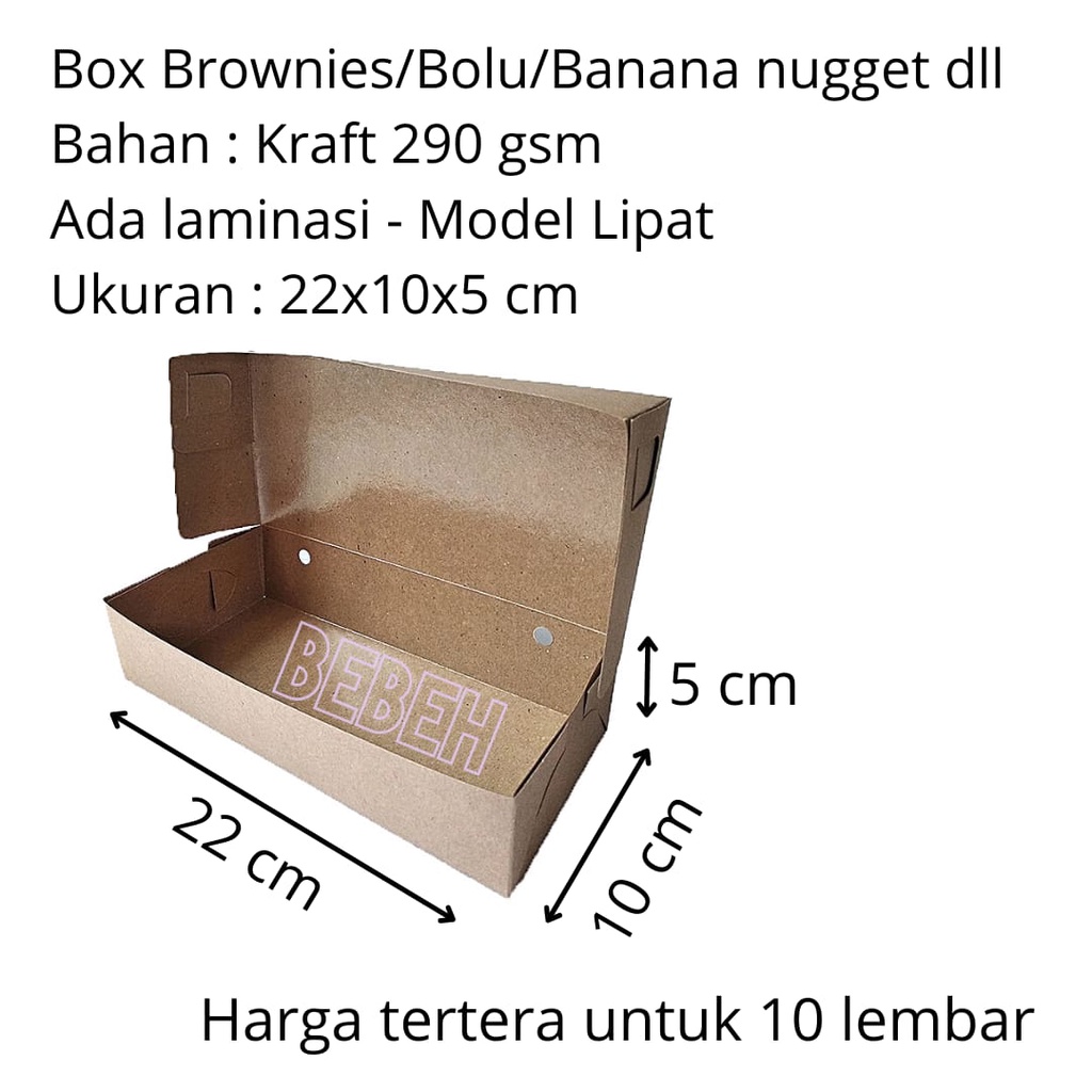 (ISI 10 LEMBAR)DUS BROWNIES/BOX BROWNIS/DUS DONAT/KARDUS BOX BOLU KRAFT UK 22X10X5