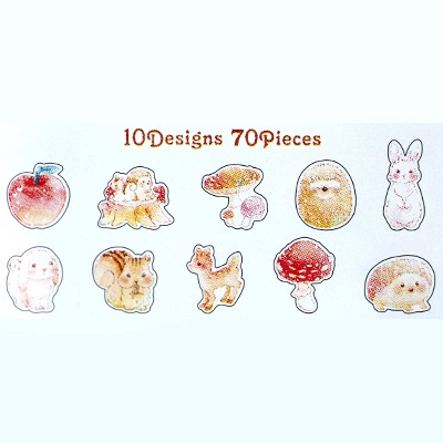 70pcs Stiker Kartun Hewan Warna-Warni Gaya Jepang Untuk Dekorasi Buku Diary-#7（70 Pcs / Pack）
