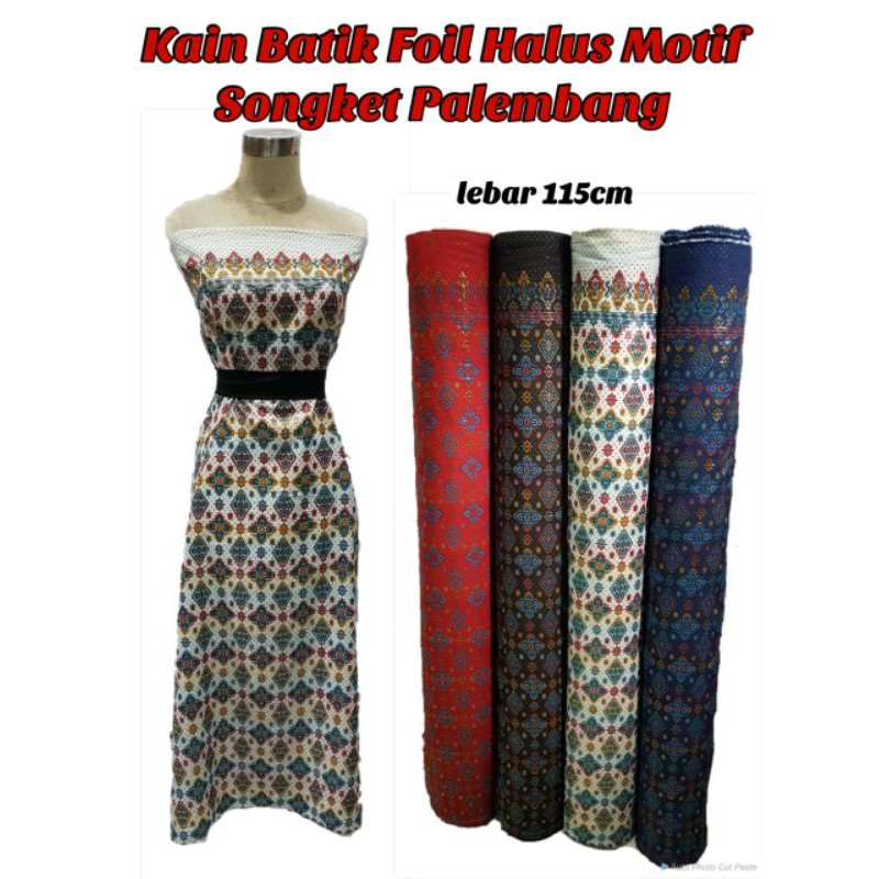 Bahan Kain Batik Foil Halus Motif Songket Palembang / batik foil murah meteran