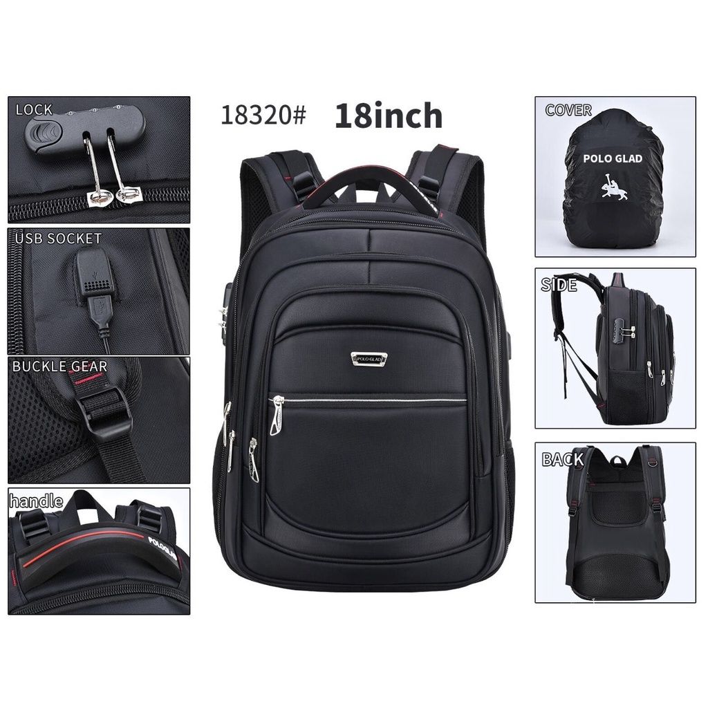 EXPANDABLE BACKPACK OFFICE LAPTOP TAS Ransel Laptop Original Import 18 Inch / kabel USB Ext /Raincov