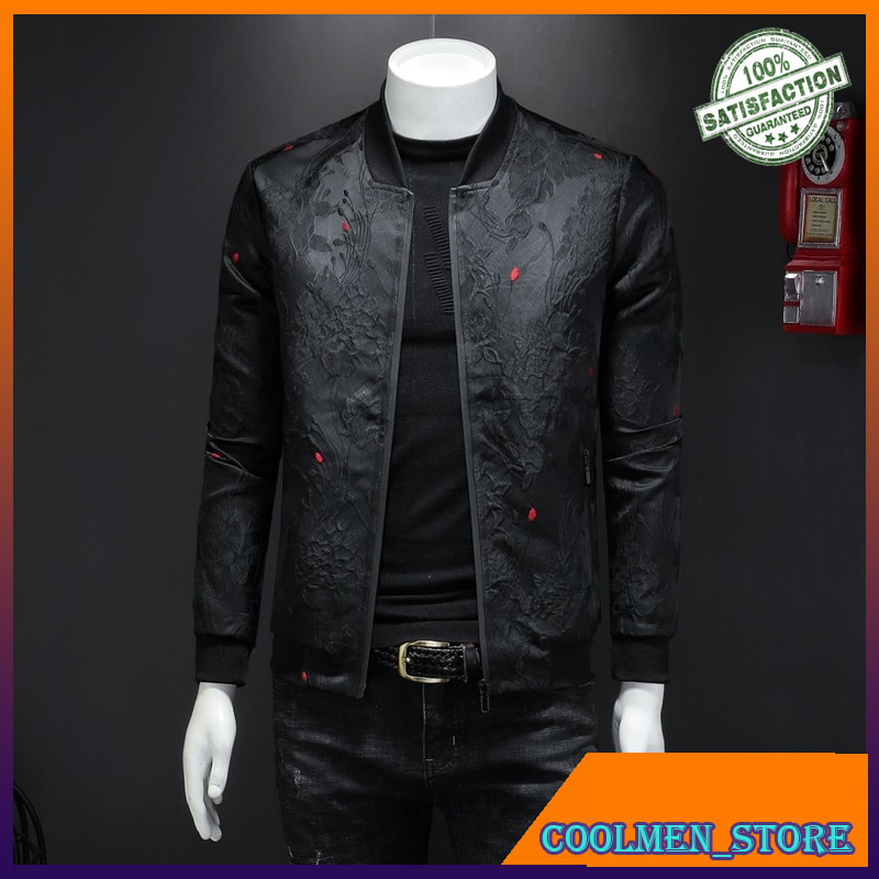 Jaket Pria Kasual Premium Impor Spring Autumn Men Casual Jacket Coat Flower Slim Fit Pattern