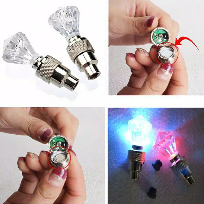 (1 biji) TUTUP PENTIL LED WARNA WARNI RAINBOW PELANGI 7 WARNA DIAMOND