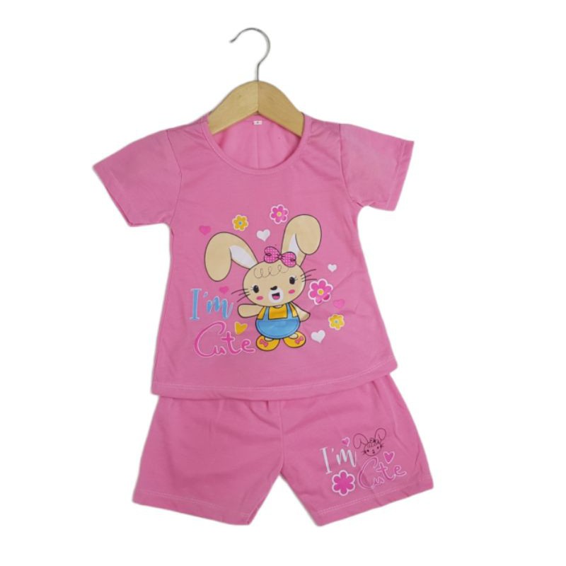 SETELAN SIKUNING PAKAIAN BAJU ANAK PEREMPUAN 2-7 TAHUN MOTIF RABBIT IM CUTE CELANA PENDEK