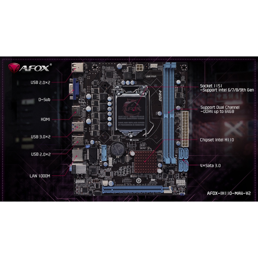 Afox H110 Motherboard DDR4 USB 3.0 LGA1151 IH110-MA4-V2