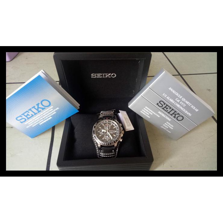 Barang Baru Seiko Solar Ssc009P2 Flightmaster Chronograph Pilot Black Leather Stra Berkualitas