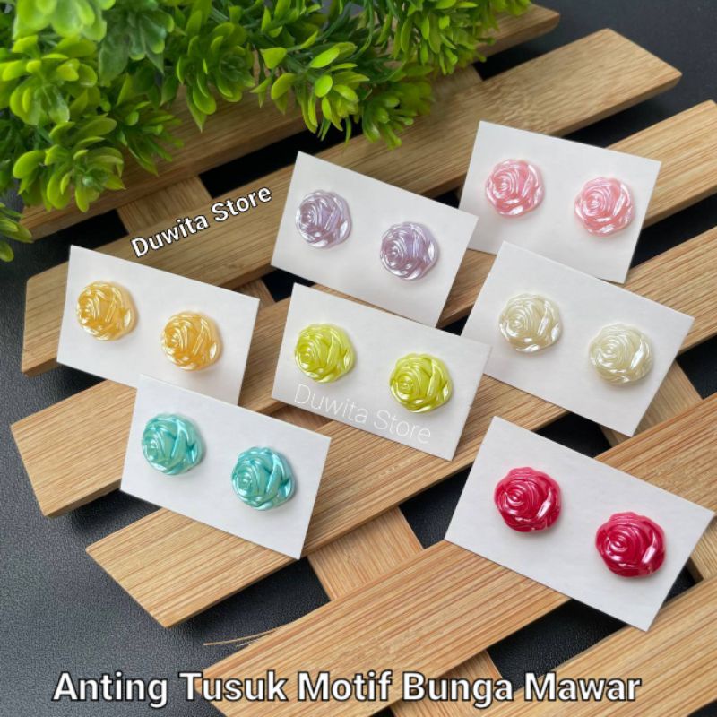 HANDMADE ANTING ANAK/DEWASA ANTING TUSUK PLASTIK MOTIF MAWAR