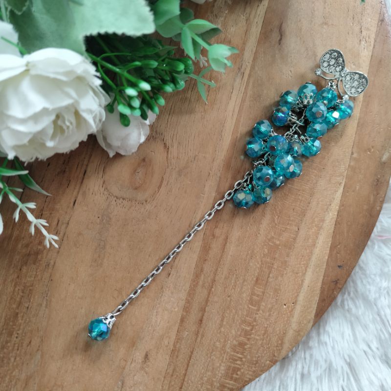 Bros dagu kristal ceko blink cantik / bros dagu panjang / bros hijab syar'i-biru muda