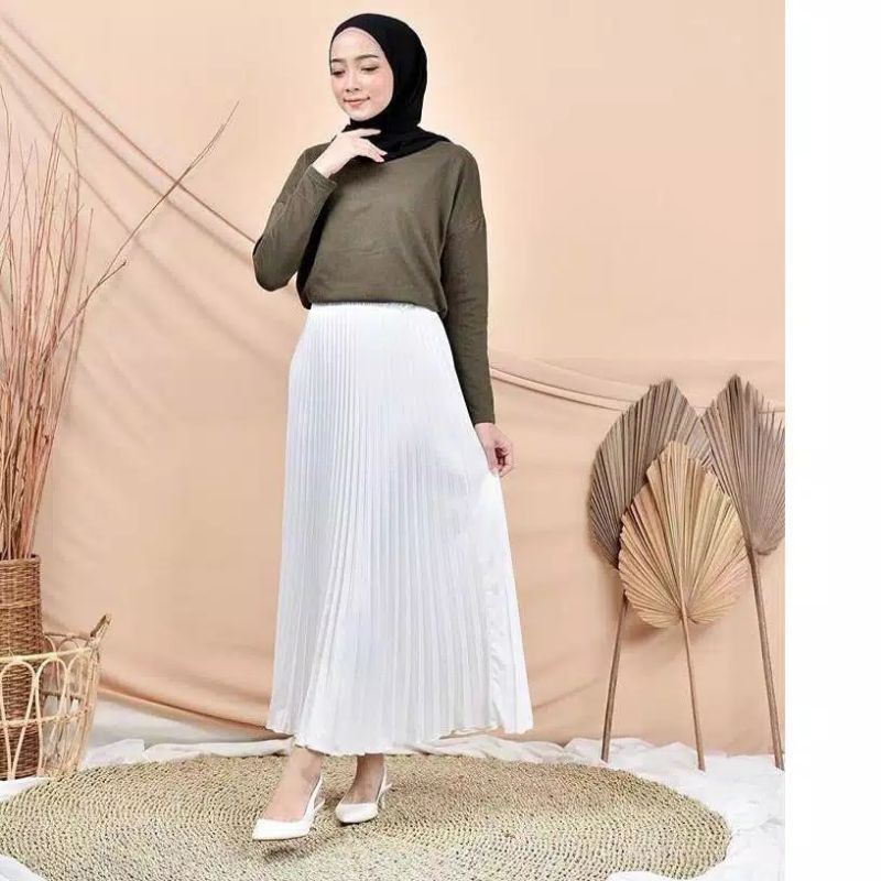 BISA COD_ROK PLISKET PUTIH PREMIUM/ROK PLISKET FLARE SKIRT WANITA DEWASA