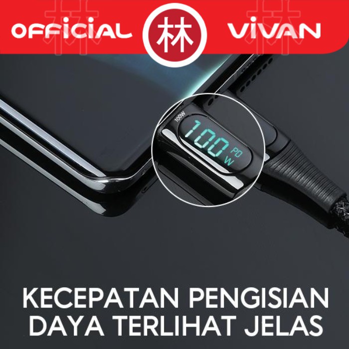 Vivan VCC100 Data Cable Type-C To Type-C 100W Quick Charge 5A With LED