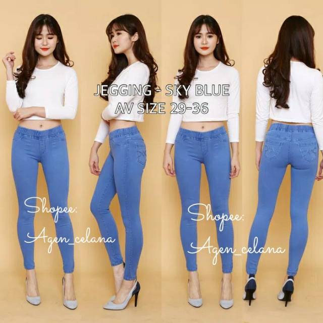 HOPYLOVY CAT CELANA NAVY DARK BLUE MUDA TUA 12.12 / VIVO & YIU YIE , jegging jeans " SKY BLUE" size