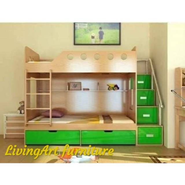 Dipan tingkat double tangga || dipan kayu 120x200