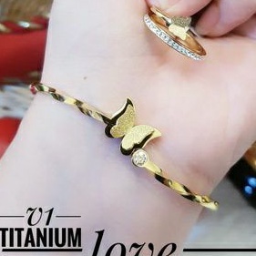 Set Gelang Dan Cincin Wanita Titanium Kupu-kupu 748