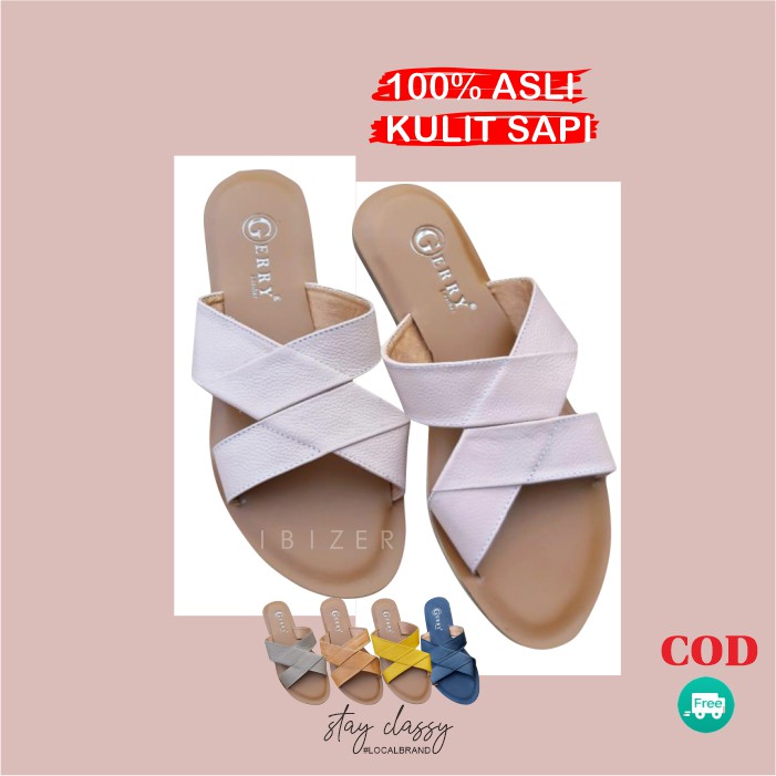 Sandal KULIT Wanita Sandal Slip On Cewek KULIT ASLI Sendal Wanita Sandal PAPIRUT HC86