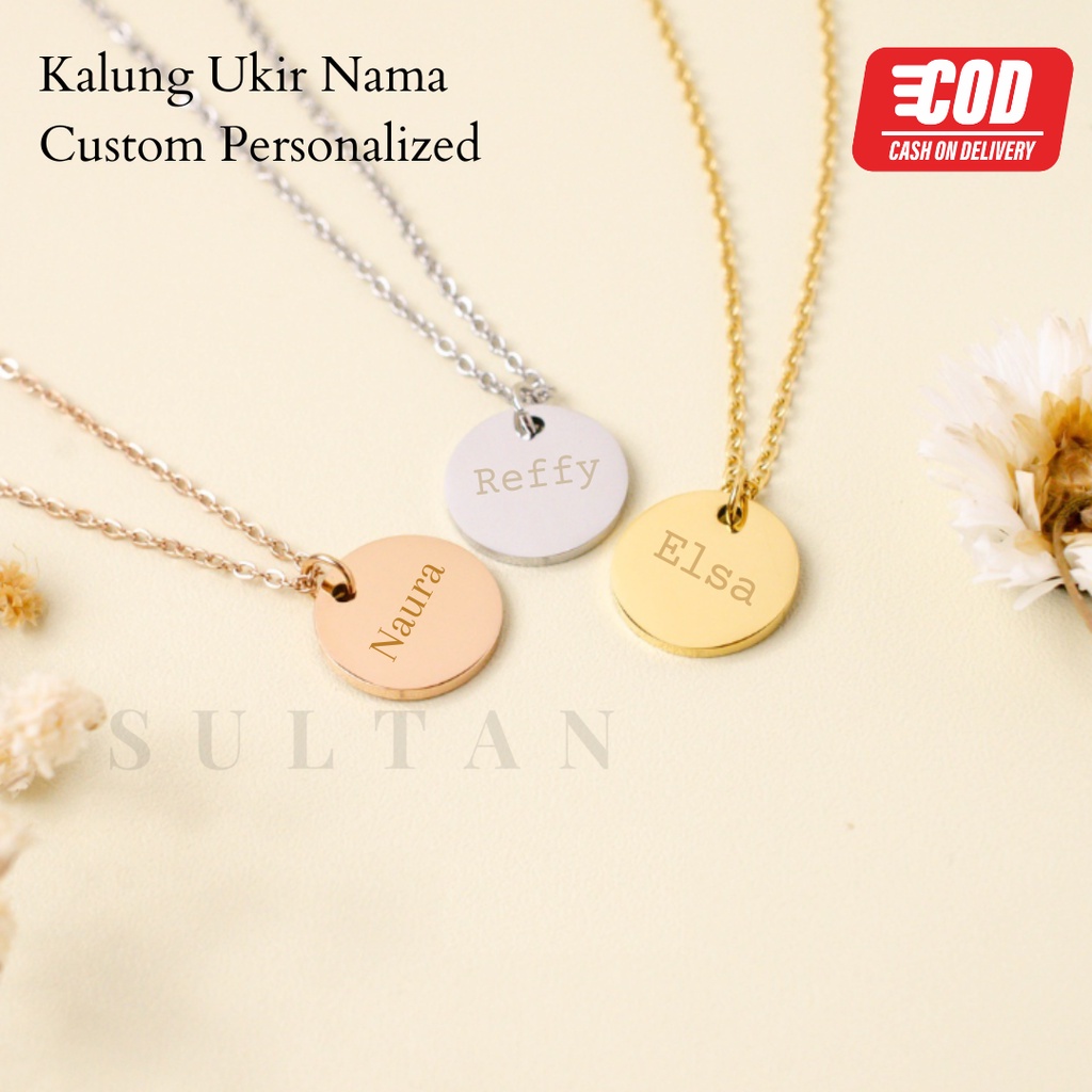 Kalung titanium Ukir Nama Custom Aksesoris Fashion Kalung Titanium Lapis Emas