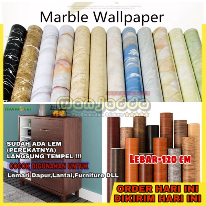 KEKINIAN Wall Stiker Motif Marmer Sticker Dapur Furniture Lemari Meja Lebar 120cm