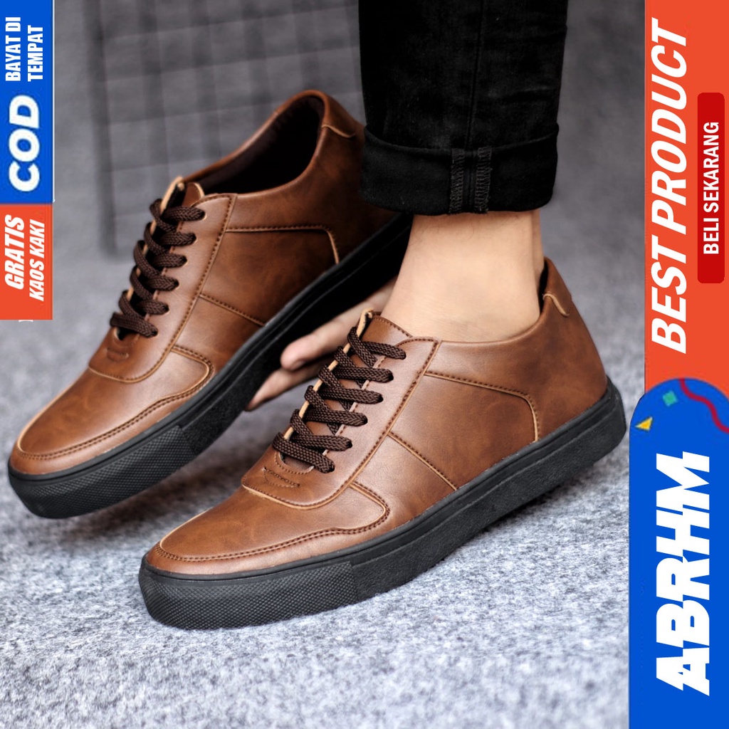 ABRHM AUGUS Sepatu Casual Sneakers Pria Kulit Pu Kerja Kasual Cowok Anti Slip Ori