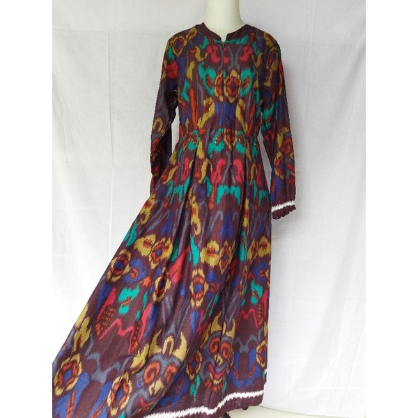 Gamis Katun Halus Kualitas Premium Long Dress Motif Batik Tradisional Pakaian Muslim Wanita Modern A