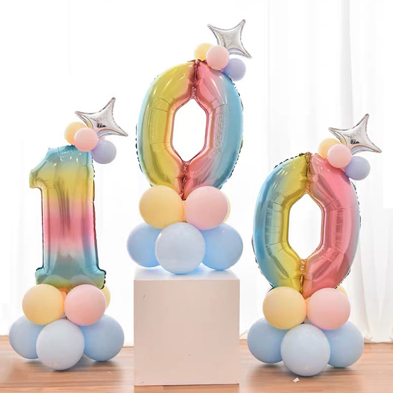 32 Inches Number Foil Balloon Set Digital Colourful Gradient Star Rainbow Birthday Party Anniversary Baby Shower Decoration