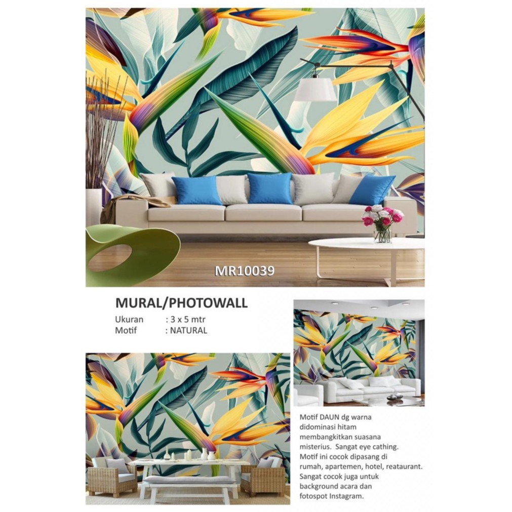 Photowall Mural 3D Wallpaper Mural Motif Bunga Daun 3D