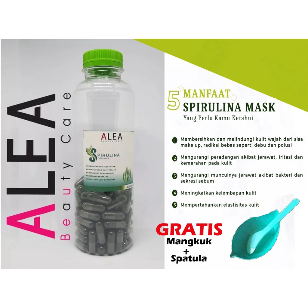 Spirulina Alea Kapsul Masker Organik Natural Herbal Free Mangkok Masker &amp; Spatula Isi 50