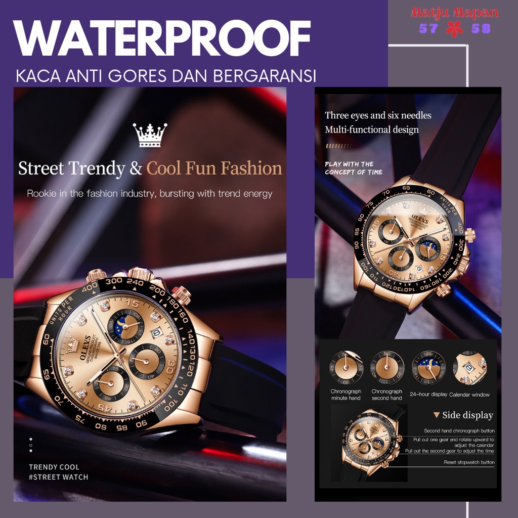 OLEVS 2875 Jam Tangan Pria Anti Air Tali Karet Analog Luxury Men Watch Bergaransi