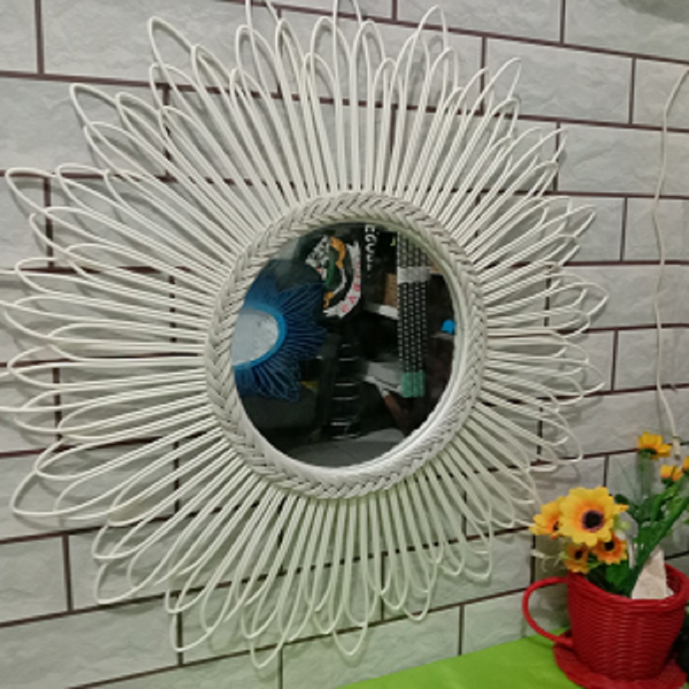 CERMIN Dinding hias cermin gantung cermin matahari cermin hias dinding minimalis cermin unik Rotan-putih