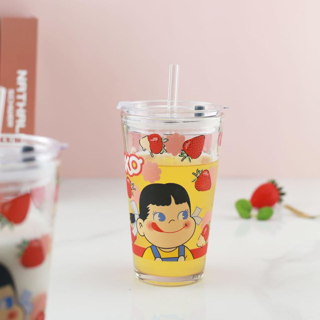 Mug Gelas Kaca dengan Sedotan Go Green Milk Cup Tumbler Glass + Straw