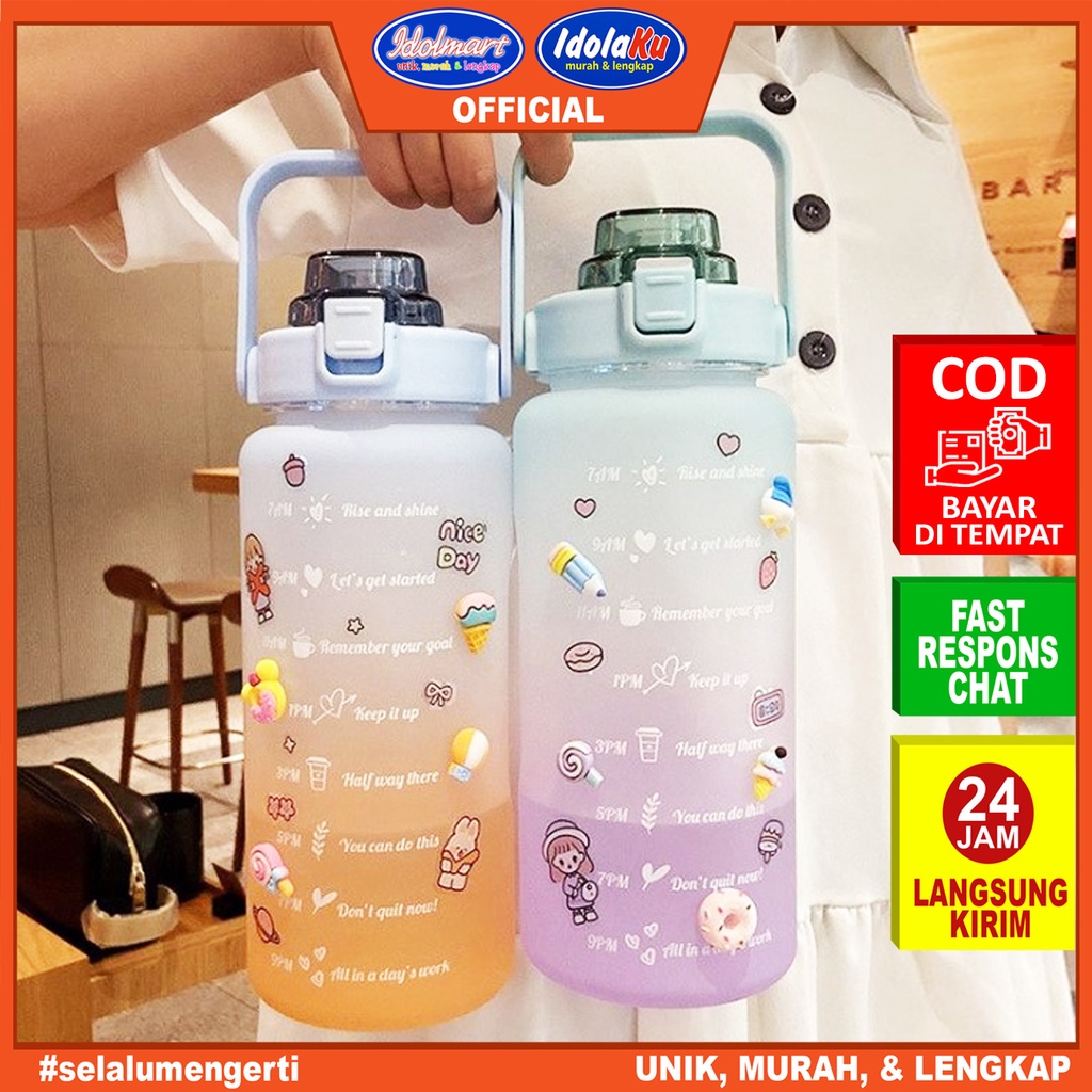 IDOLAKU Botol Minum Tritan 2000ml Botol Minum Motivasi 2 lt