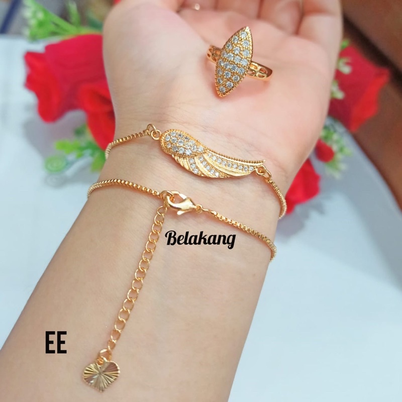 GELANG TANGAN TITANIUM ITALI FREE CINCIN PERMATA ZIRCON GOLD PERHIASAN WANITA ANTI KARAT | COD