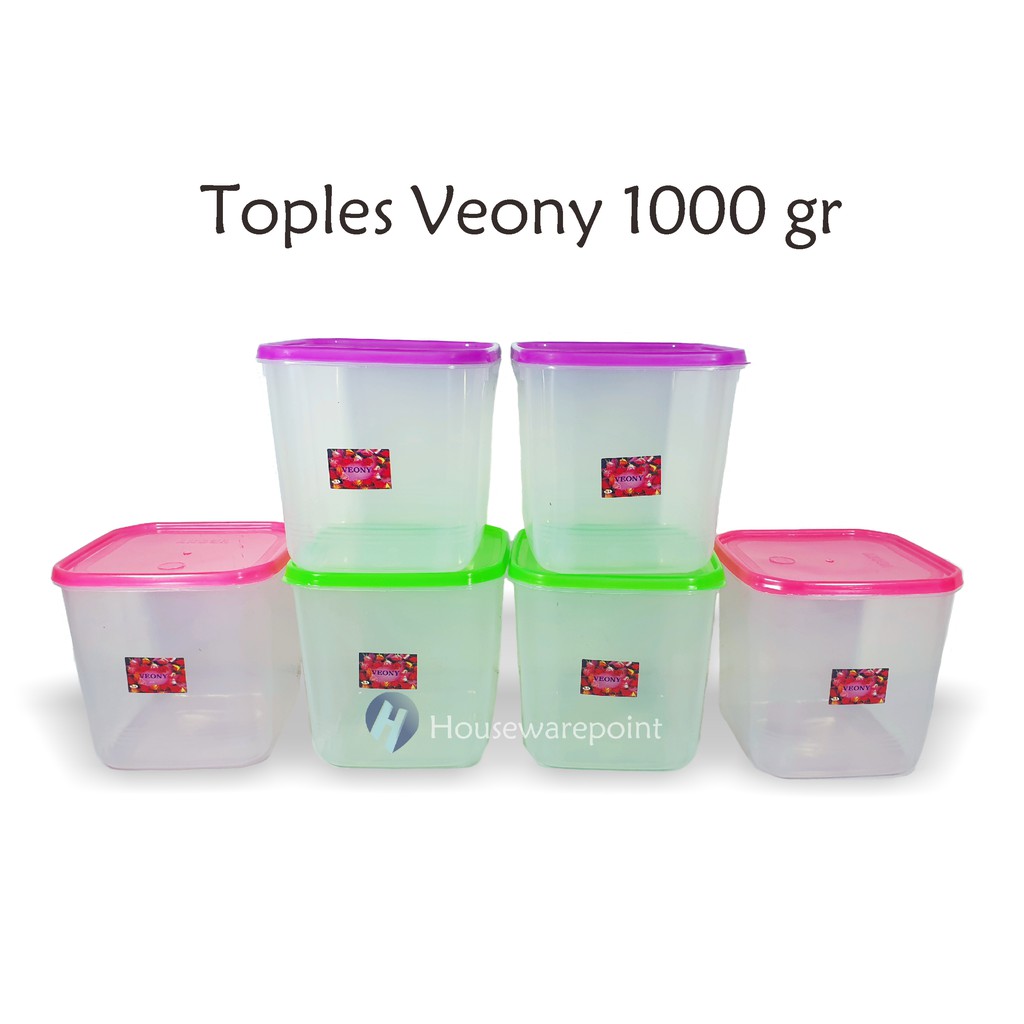 6 pcs Toples plastik 1 kg/ Toples plastik murah/ Toples plastik kotak Veony (VEONY 1000gr)