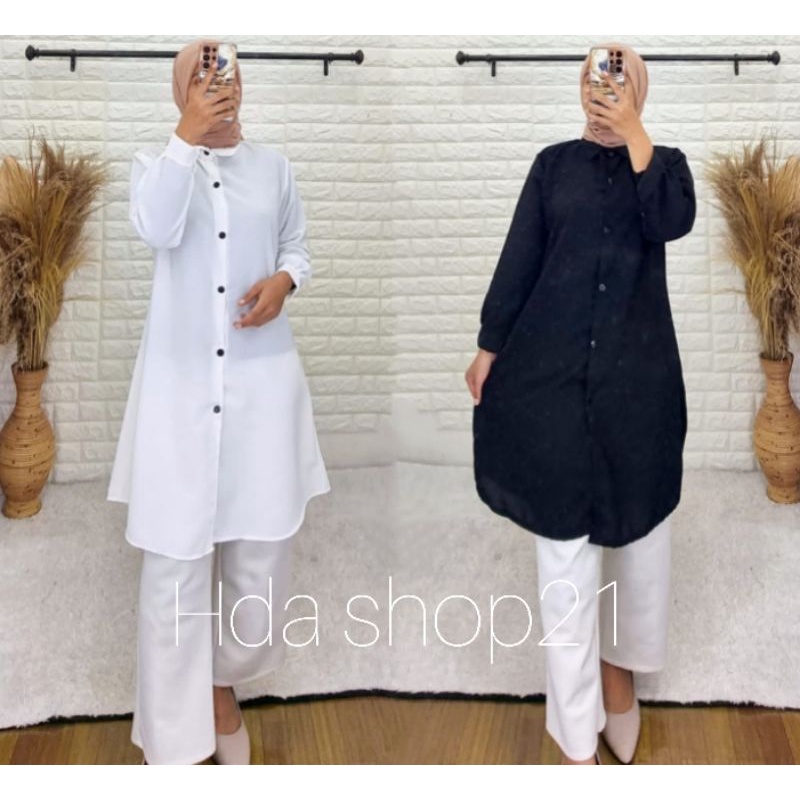 ATASAN TUNIK RAYON HITAM PUTIH POLOS LD 110  / KEMEJA TUNIK HITAM PUTIH PoLOS