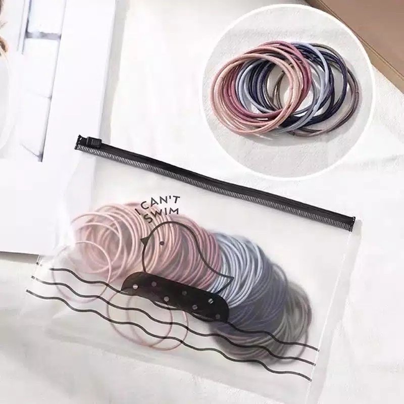 IKAT RAMBUT KOREA 100PCS FREE POUCH Karet Gelang Tali Kunciran