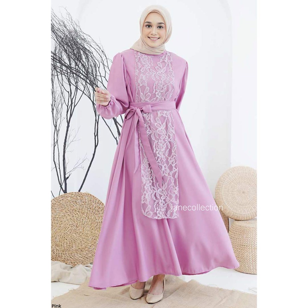 JANE COLLECTION || Baju Muslim Gamis Alina Wanita Brukat