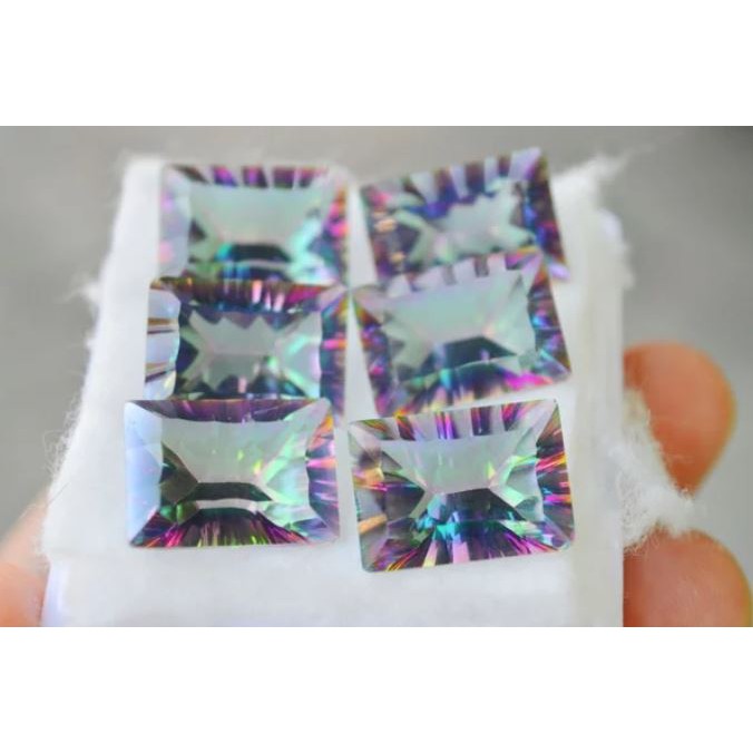 Natural Mystic Quartz Kecubung Pelangi Multicolour Quartz 18x12mm Cutting Kotak Rectangle