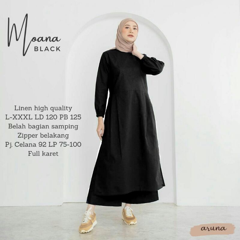 TERMURAH TERBARU MOANA ORIGINAL BY ARUNA BERLABEL | ONE SET | MOTIF POLOS | ZIPPER BELAKANG | HIGHT 