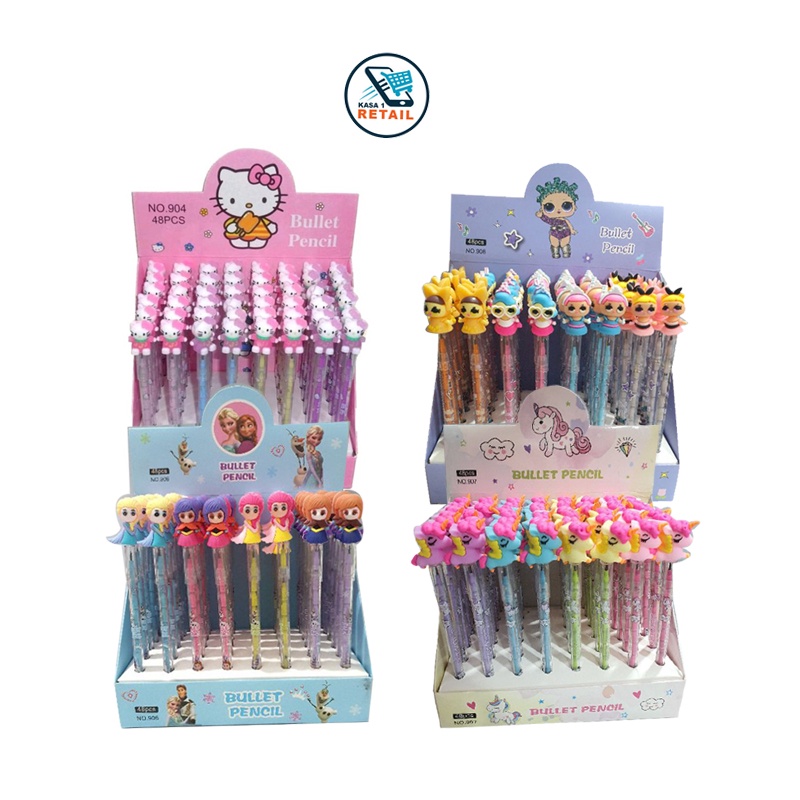 

4 PCS Pensil Lantu Karakter Anak Perempuan Lucu / Bullet Pencil Bensia