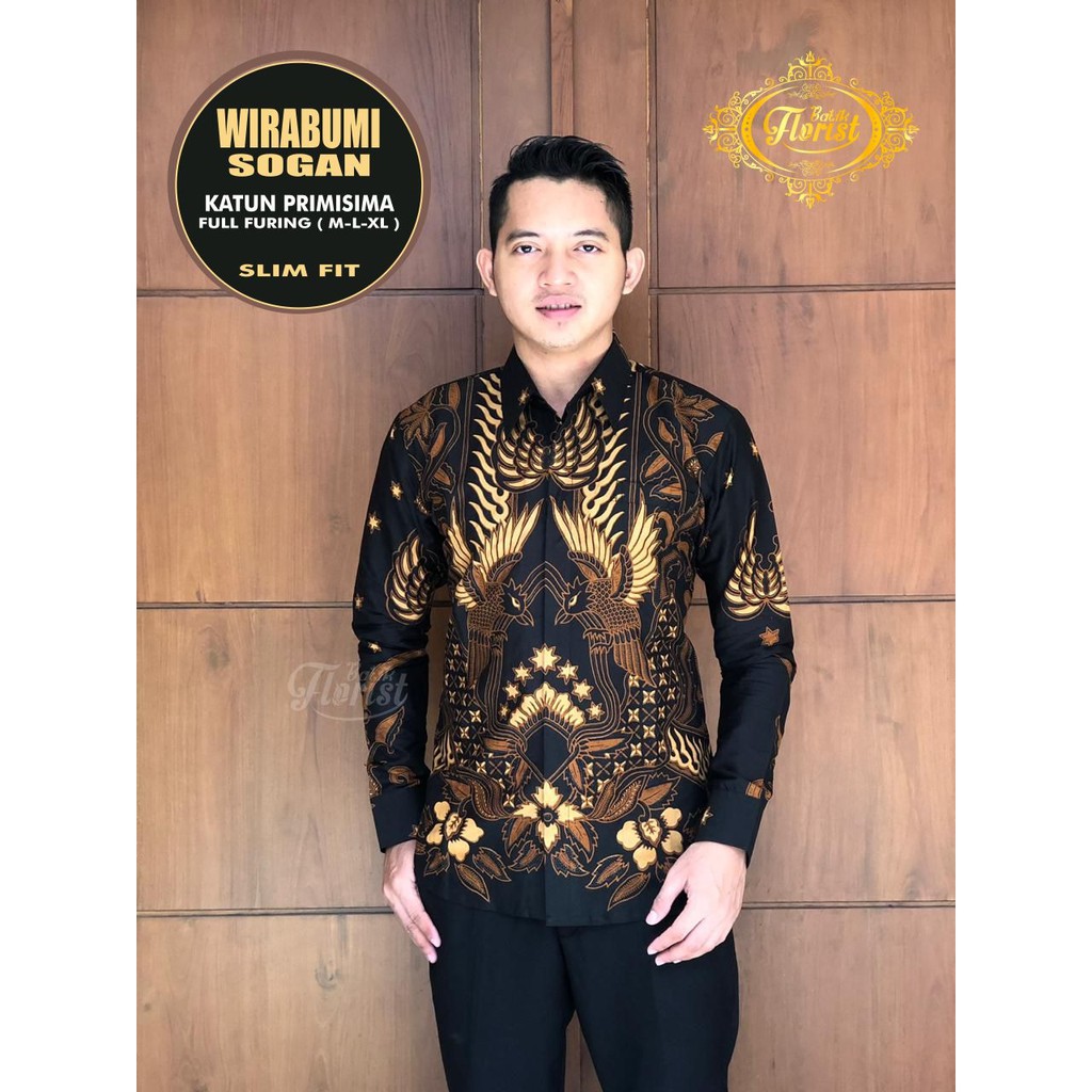 Batik Solo WIRABUMI SOGAN PANJANG Kemeja Pria Slimfit Katun Primisima Full Furing