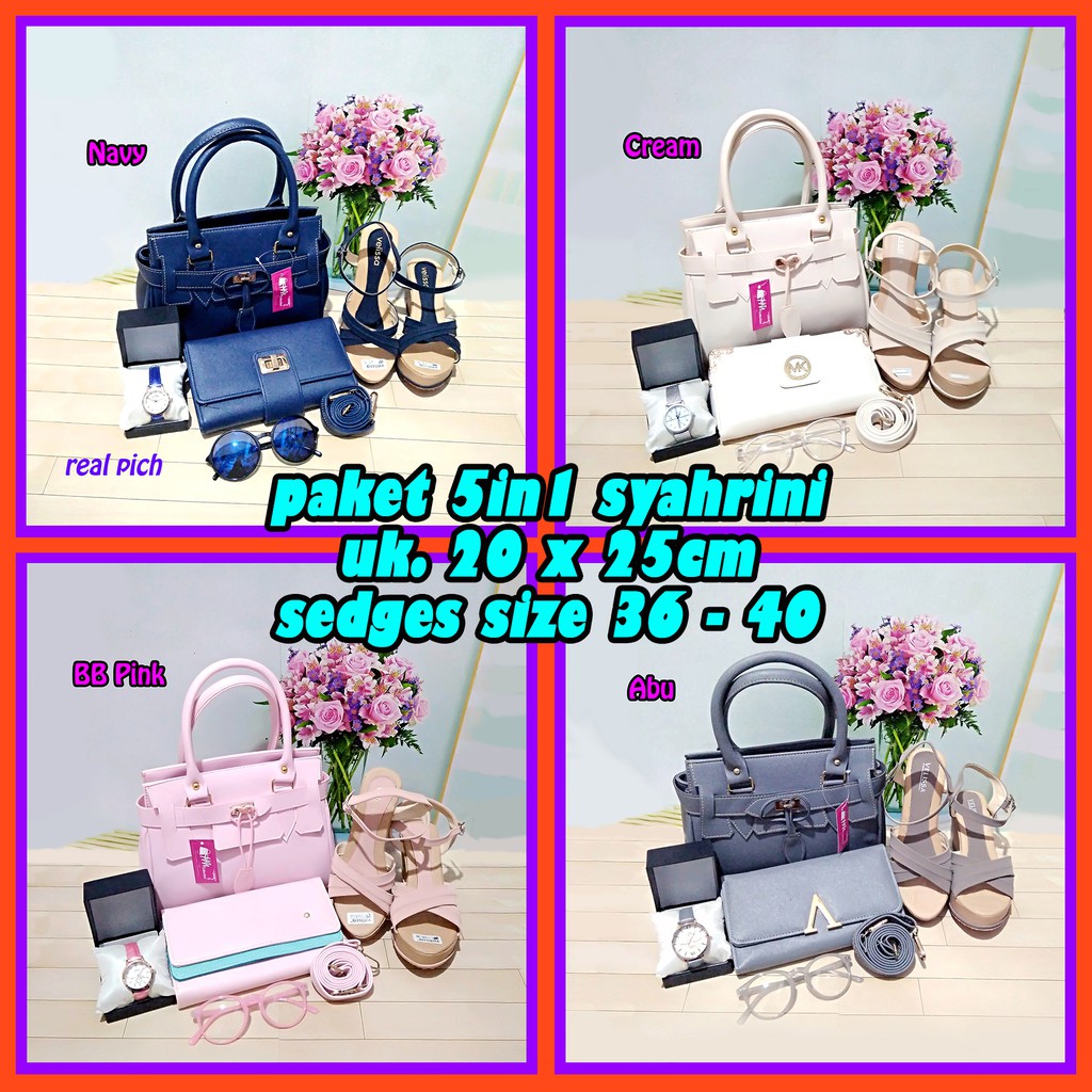 SESERAHAN TAS WANITA PAKET 5IN1 SYAHRINI WEDGES