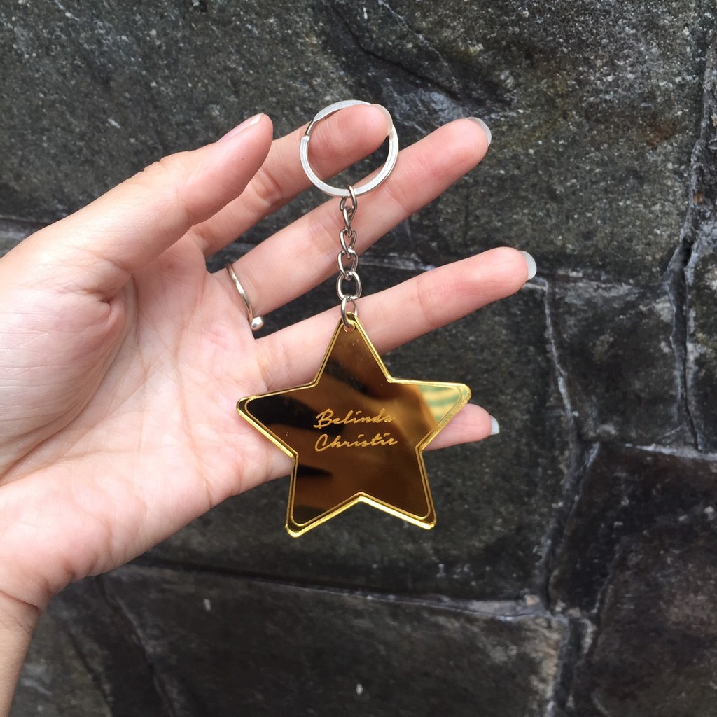 Gantungan Kunci Nama Custom Keychain Star Mirror Gantungan Tas Costum Souvenir Pesta Lucu Unik Kustom