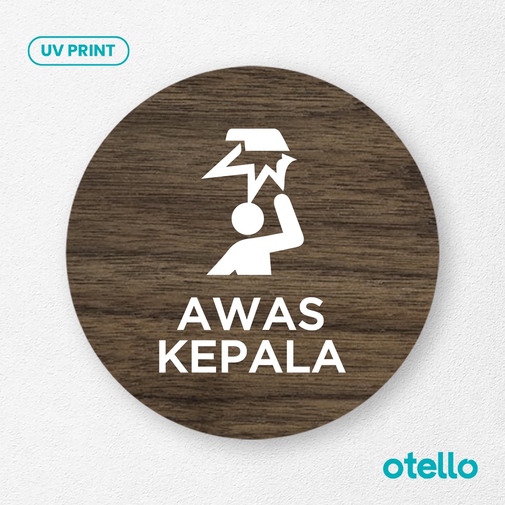 Signage Awas Kepala Sign Board Kayu Print Wooden Papan Label Tempel Rambu Sticker Peringatan Dinding