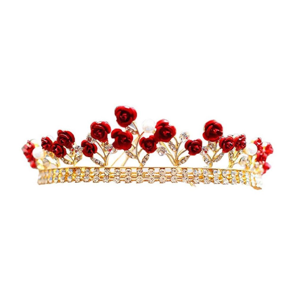 Red Flowers Crown - Mahkota Kristal Ala Tiara Untuk Pengantin Pernikahan