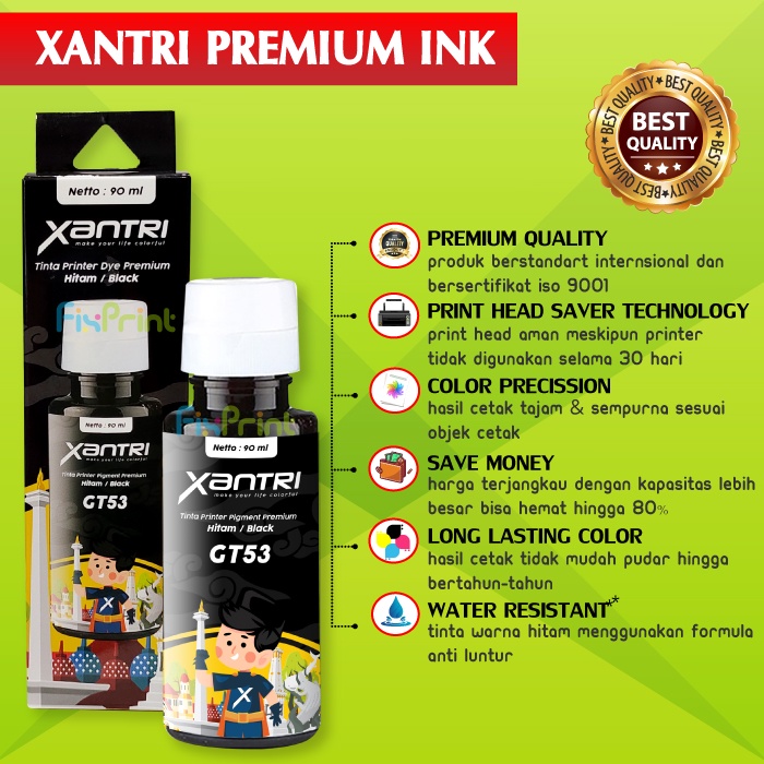 Tinta XANTRI Compatible XP GT51 GT52 Printer GT5810 GT5820 315 415 115 Isi 90ml
