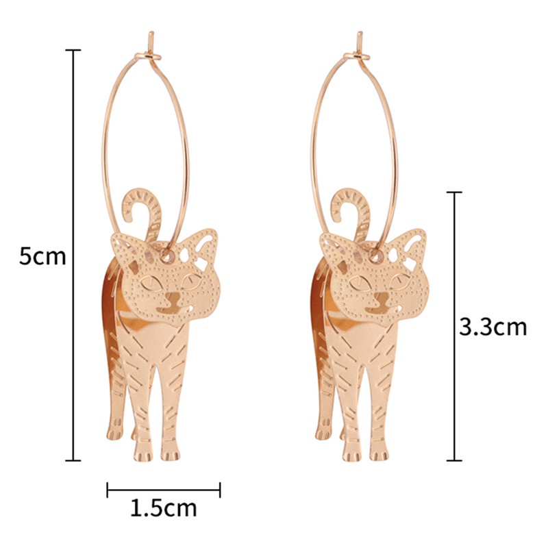 Anting Kait Gantung Desain Kucing Warna Gold Hias Mutiara Untuk Wanita
