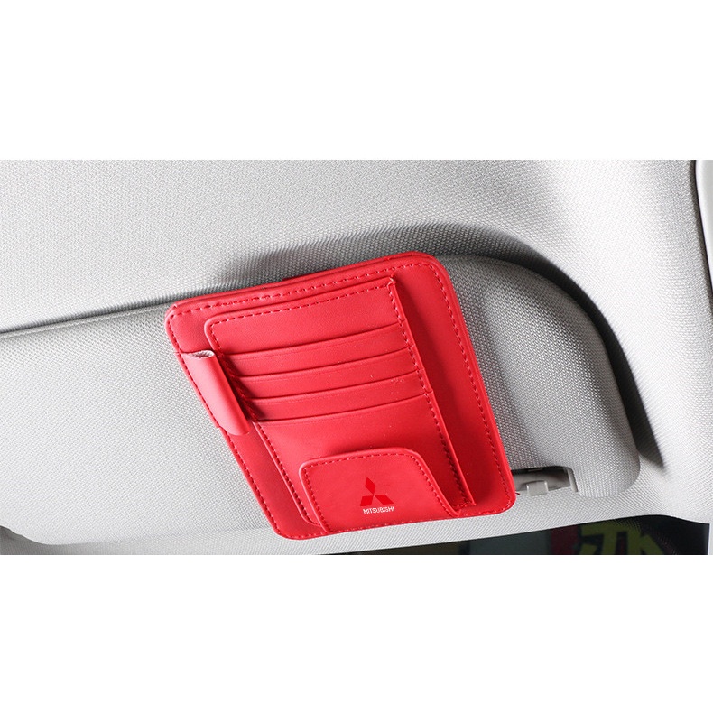 Mitsubishi Tas Pouch Organizer CD DVD Kacamata Pen Bahan Kulit Untuk Sun Visor Mobil