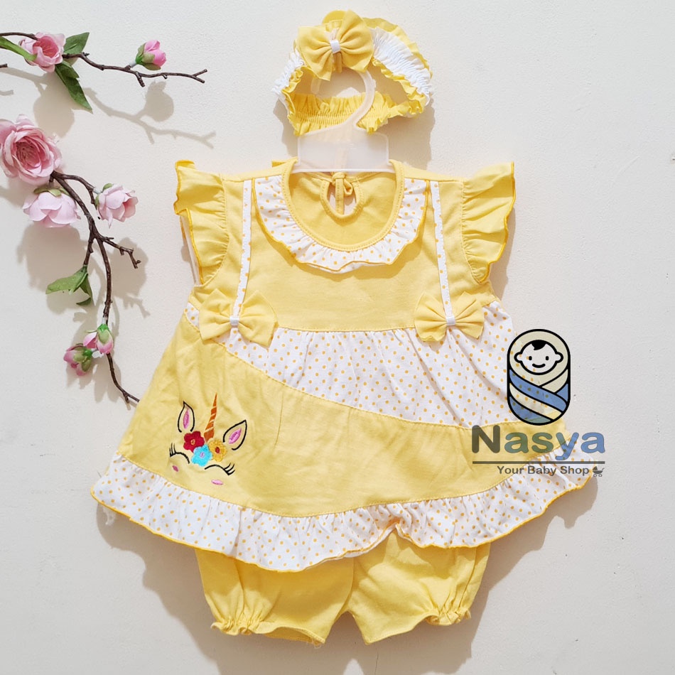 [P-062] Baju Bayi / Dress Bayi Perempuan 0-6 bulan Motif Bear (bonus bandana) 0-6 bulan