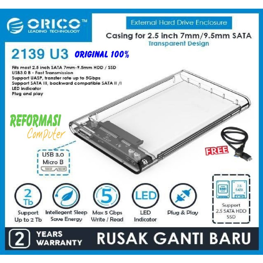 ORICO 2139U3 2.5 inch Transparent USB3.0 Hard Drive Enclosure